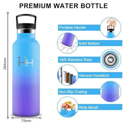 Produktbild von Edelstahl Trinkflasche 750ml mit Strohhalm, Wasserflasche, Sportflasche