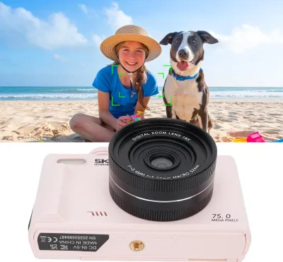 Obrázek produktu pro digitální fotoaparát 5K, 75 MP, WiFi, vlog s 18x zoomem, 3,0", 180stupňový výklopný displej, širokoúhlý makroobjektiv, LED plnící světlo, paměťová karta 32 GB