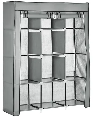 Imagen del producto de Armario, con 8 estantes, 2 barras para colgar ropa, color gris claro