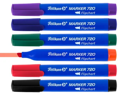 Produktbild von Pelikan Flipchart Marker 720, Set mit 6 Farben, mit Keilspitze ca. 2,0 - 5,0 mm