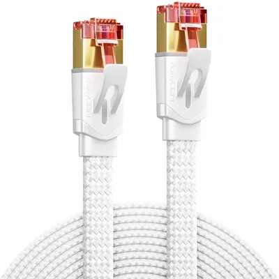 Produktbild von deleyCON 5m Cat7 Flach Nylon Netzwerkkabel RJ45 10 Gbit/s - Weiß