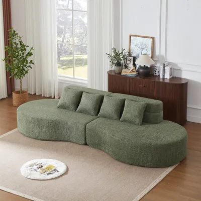 Image de Canapé modulaire en mousse, 2 éléments – Canapé sans structure, vert, 100 % mousse à mémoire de forme, revêtement en polaire, lavable, design minimaliste, pour le salon et l'appartement