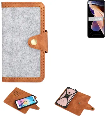 Produktbild von K-S-Trade Handyhülle kompatibel mit Xiaomi Redmi Note 11 Pro Schutzhülle Filz-Hülle Kunst-Leder hellgrau braun (1x)