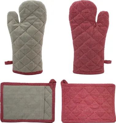 Obrázek produktu pro Home Elements Kuchyňská chňapka s podložkou, béžová a červená