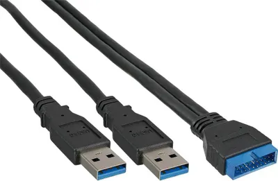 Productafbeelding van InLine® 33447I USB 3.0 adapterkabel, 2x Type-A stekker naar 19-polige connector, 0,4 meter