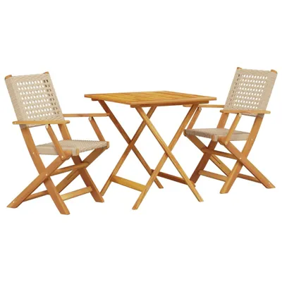Produktbild von vidaXL 3-tlg. Bistro-Set Beige Poly Rattan und Massivholz