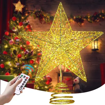Immagine prodotto di Stella per la cima dell'albero di Natale, dorata, 20 x 25 cm, con 20 LED e telecomando