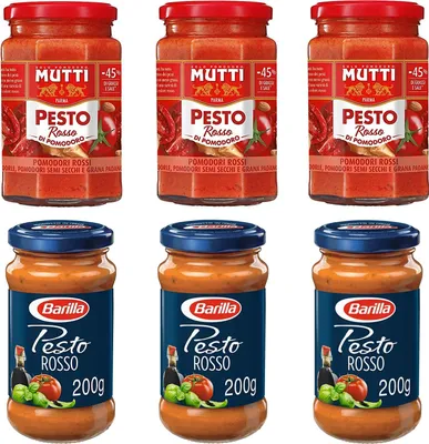Produktbild von 3x Mutti Pesto Rosso Pomodori Rossi Glas 180g + 3x Barilla Pesto Rosso Rotes mit Balsamico Essig von Modena 190g