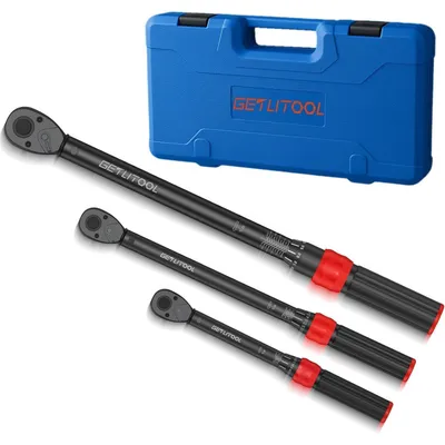 Immagine prodotto di Set di chiavi dinamometriche, 3 pezzi, 1/4", 3/8", 1/2", acciaio Cr-Mo, 72 denti, gamme: 5-25 Nm, 10-60 Nm, 20-210 Nm, precisione ±3%