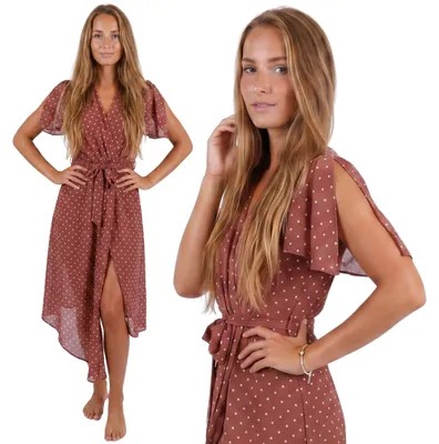 Produktbild von Luftiges Strandkleid mit Bindeband, sommerliches Kleid mit Punktmuster im Polka-Dots-Stil M
