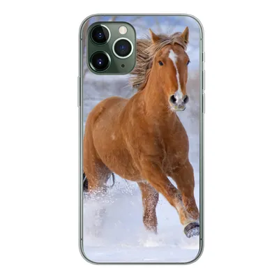 Produktbild von MuchoWow® Handyhülle Schutzhülle Hülle für iPhone 11 Pro Pferd - Schnee - Braun Silikon Softcase Handy Hülle - Handy