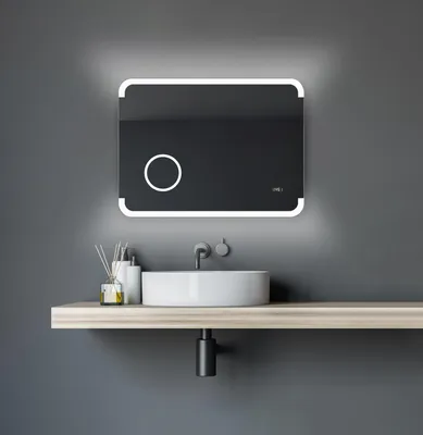 Produktbild von LED Badspiegel 80×60 cm, Alurahmen, Digitaluhr, Kosmetikspiegel, IP24