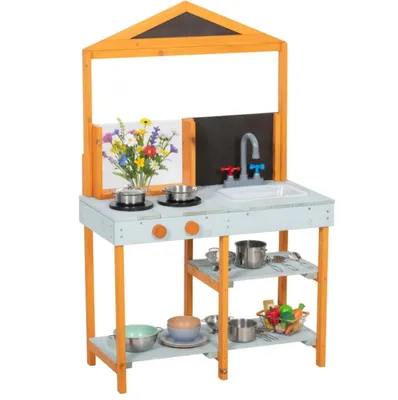Produktbild von Matschküche Kinder Outdoor Spielküche Holz mit Herd Abnehmbarer Spüle Regalen für Kinder von 3-8 Jahren