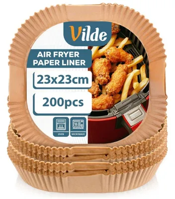 Produktbild von Vilde | Einsatz für Heißluftfritteuse - Braun - 23x23 cm - Quadratisch - 200 Stück - Einweg Backpapier - Backpapier für Air Fryer