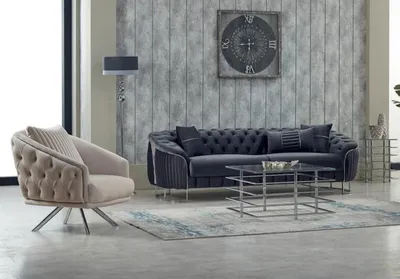 Produktbild von Couchgarnitur Polstersofa Dreisitzer Sessel Grau Couch Stoffsofa 2tlg