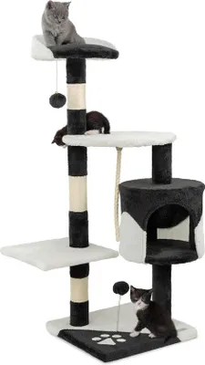 Produktbild von Famanu Kratzbaum mit Plüschbällen & Spielseil - Höhe 112 cm - Platzsparender Kratzturm für kleine und große Katzen