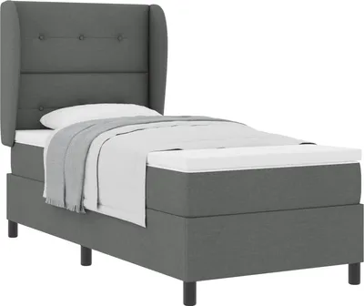 Image de Lit à ressorts avec matelas Gris foncé 80 x 200 cm tissu