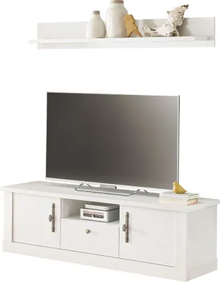 Produktbild von Wohnwand in Pinie weiß mit Lowboard und Wandboard, 2-teilig, Landhaus-Stil - RAPLA-61