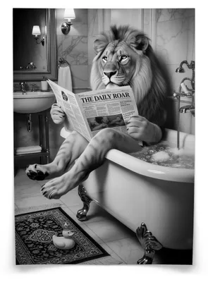 Produktbild von Muralo Poster für Badezimmer WC LÖWE in Badewanne Zeitung Abstraktion 20x30cm