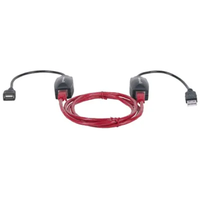 Produktbild von Manhattan USB Line Extender, Vergrößert die Reichweite von USB-Verbindungen auf bis zu 60 m, Kabelgebunden, USB, Ethernet, 12 Mbit/s, Schwarz