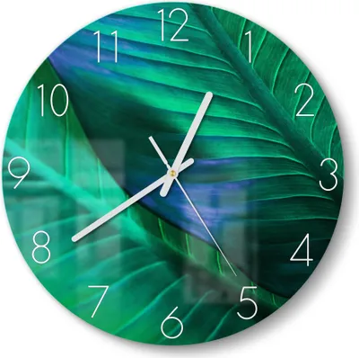 Produktbild von DEQORI Glasuhr Ø30 cm Zahlen 'Tropenblattstruktur' Wanduhr Glas Uhr Design leise