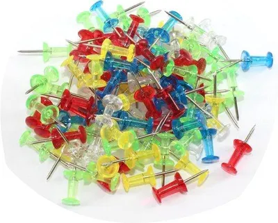 Immagine prodotto di Bacheca in plastica - Puntine colorate per appendere oggetti leggeri - 8x23 mm - Assortimento multicolore