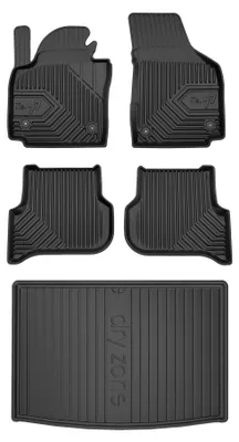 Image de Tapis en caoutchouc + bac de coffre pour Volkswagen Golf Plus 2005-2014 (monospace, plancher haut) – 5 pièces, noirs, sur mesure