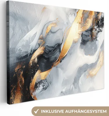 Produktbild von Wandbilder wohnzimmer 80x60 cm - Abstrakt und Modern - Gold - Malen, Leinwand Bilder, Wanddeko, Gemälde