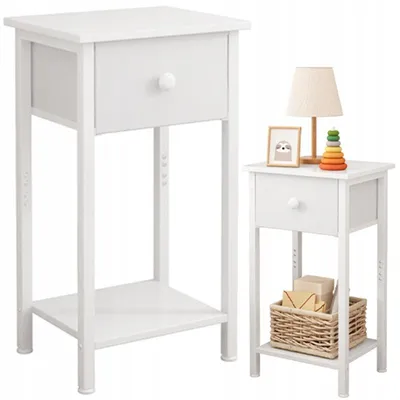 Zdjęcie produktu dla Stolik nocny z szufladą półką komoda szafka biały do sypialni salonu 38 cm