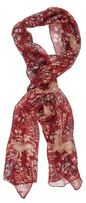 Imagen del producto de Pañuelo de seda, diseño "La dama con el unicornio", color rojo.