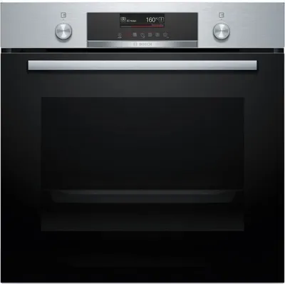 A front view of a modern Bosch oven.