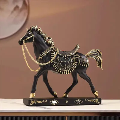 Pferdestatue aus Harz, Kunstfigur, Dekoration, 18 cm, schwarz
