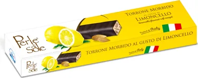 Produktbild von Perle di Sole Weicher Nougat mit dunklem Schokoladenüberzug und Limoncello-Geschmack 150 g