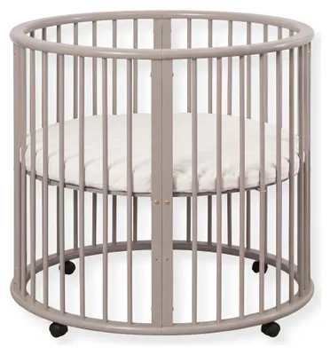 Produktbild von Buxibo Baby Box – Laufgitter – Runde Holz-Spielbox – Laufstall – Inklusive Matratze – Auf Rollen – 85x85x85 cm – Ton