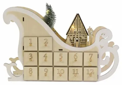Obrázek produktu pro Vánoční adventní kalendář, sáně, 10 LED, na baterie