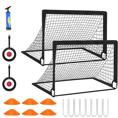Produktbild von Tragbares Kinder Fußballtor Set,1,8×1,2 m Fußball-Tore mit Zielscheiben, Markierungsteller & Pumpe, Outdoor für Fußball, Eishockey, Hockey, 2er Set