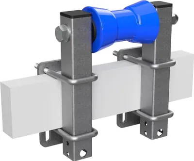 Image de Rouleau de quille en polyuréthane avec supports aide à la mise à l'eau des remorques de bateaux galvanisé SUPROD, B=130, L=250 mm, bleu