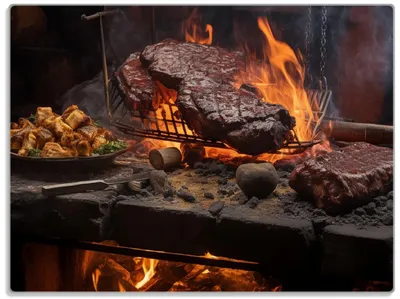 Produktbild von Wallario Glasunterlage, Schneidebrett aus Glas, Größe 30 x 40 cm, Motiv Urige Grillkunst: Steakschmiede