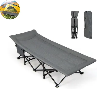 Productafbeelding van Veldbed - Kampeerbed - Vouwbed - Ligbed - Stretcher- Campingbedje - Opvouwbaar - 1 Persoons - Grijs