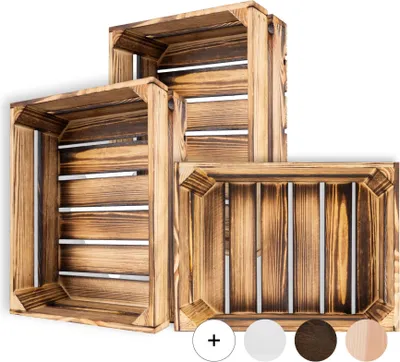 Image de Creative Deco Lot de 3 Caisse en Bois Flammé 40 x 30 x 15cm Caisse Rangement