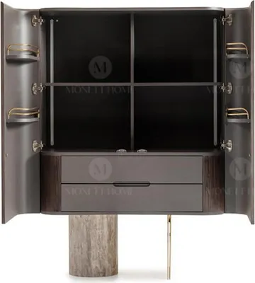 Produktbild von Wohnzimmer Komplette Sesssel Beistelltische 4tlg Stoff Braun Holz Bar