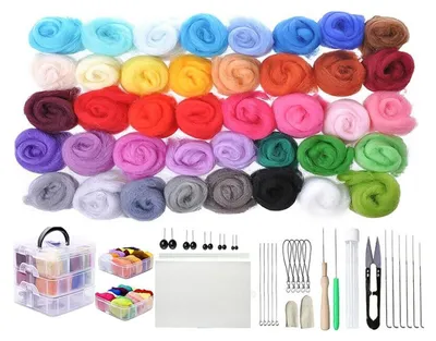 Filzset mit 40 Farben Filzwolle, Nadeln und Tasche