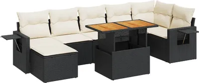 Produktbild von 8-tlg. Garten-Sofagarnitur mit Kissen Schwarz Poly Rattan
