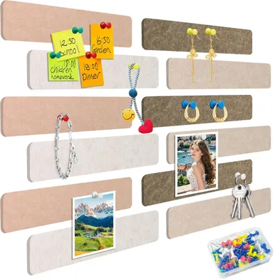 Imagen del producto de Tablero de corcho, 12 unidades, 33 x 5 cm, fabricado en fieltro, incluye 60 chinchetas