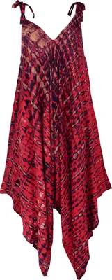 Produktbild von Boho Batik Jumpsuit, Sommer Overall, Hosenkleid - Rot/schwarz, Damen, Viskose, Hosen