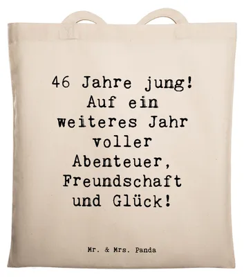 Produktbild von Mr. & Mrs. Panda Tote Bag Spruch 46. Geburtstag - Transparent - Geschenk, Tasche, Jutebeutel, Tragetasche, Geburtstagsspruch, Shopping, liebevolle Geschenke, Schultasche