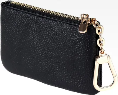 Produktbild von Vollnarbiges Leder Münzbörsen für Damen und Herren - Schlüsseletui aus Leder, kleine Geldbörse mit Schlüsselbund (Schwarz)