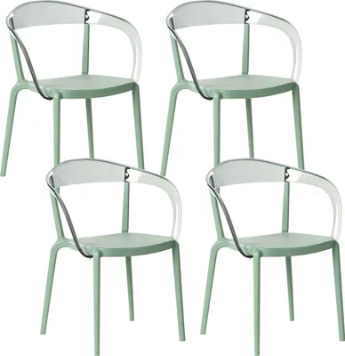 Produktbild von BELIANI Gartenstühle 4er Set Grün Kunststoff mit Armlehnen Indoor Outdoor Stapelbar Moderner Stil Esszimmerstühle Plastikstühle