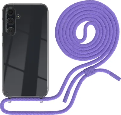 Produktbild von EAZY CASE Handykette für Samsung Galaxy A35, Clear Case aus Silikon, mit Umhängeband, abnehmbare Endstücke, Handyband in Violett