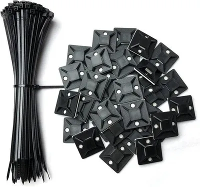 Produktbild von Famanu Kabelbinder Set – 100 schwarze Nylon Kabelbinder und 60 Montagesockel